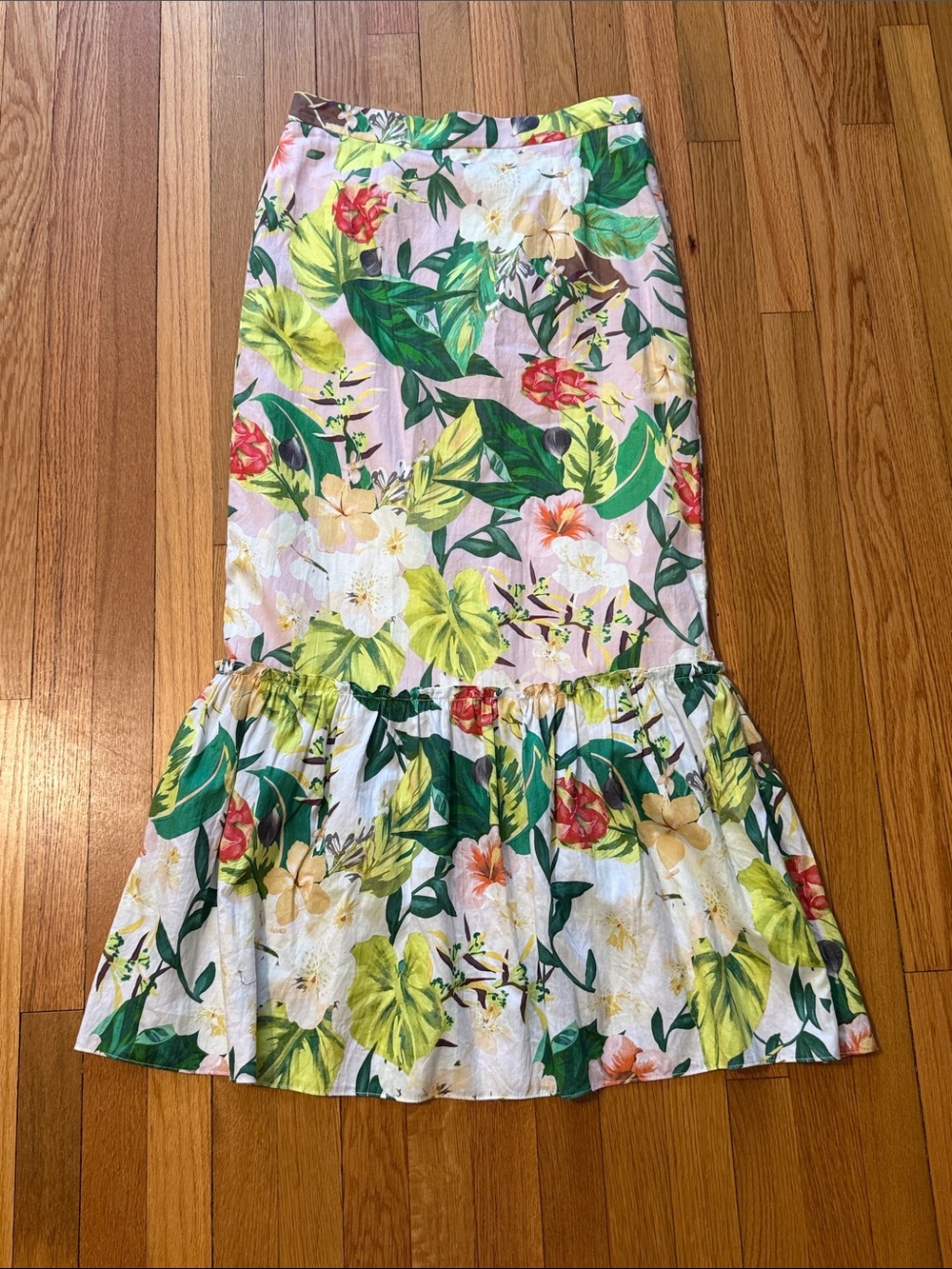 Antonio Melani Tropical Flounce Floral Maxi Skirt Size 10